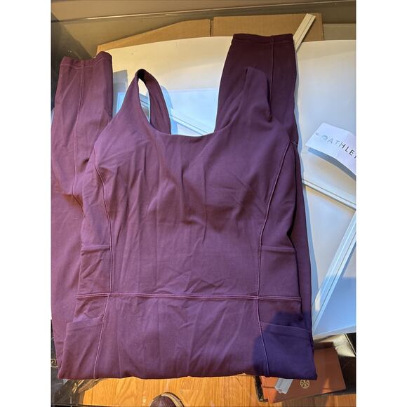 Athleta Salutation Bodysuit pant Spiced Cabernet NWT $129 Large pad bra pockets - Picture 14 of 16